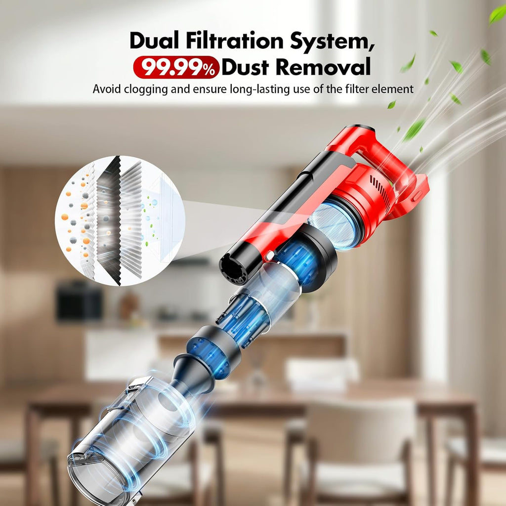 Skiennix Cordless Vacuum Cleaner - 8000mAh Battery, 3 Modes, 6-in-1 Handheld for Pet Hair & Hardwood (Red)