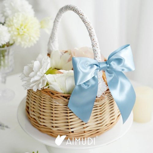 AIMUDI Satin Bows - Dusty Blue 5.5" Premade Ribbon Bows for Gift Wrapping & Decorations | 24 Pack