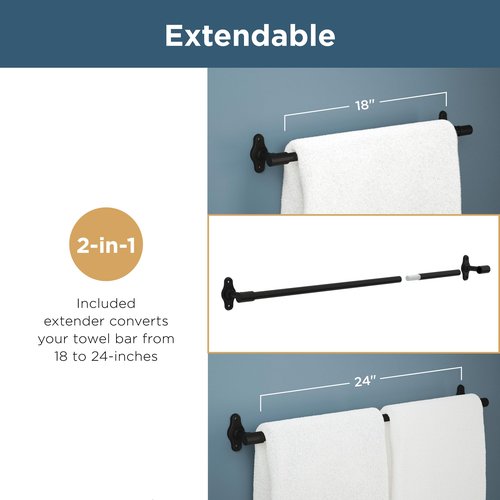 Franklin Brass Woodruff (1-Pack) 18'' Towel Rack w/ 6" Extender for Bathroom Satin Nickel Towel Bar for Bathroom Wall Mounted Towel Holder Rod WDRF26-SN