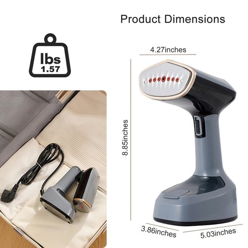 Powerful Handheld Clothing Steamer, 1500W Foldable Portable Clothing Wrinkle Remover, 15S Preheating, 20g/Min Strong Penetration Steam, 5.9ft Rope, Essential for Home, Travel & Office (Grey)