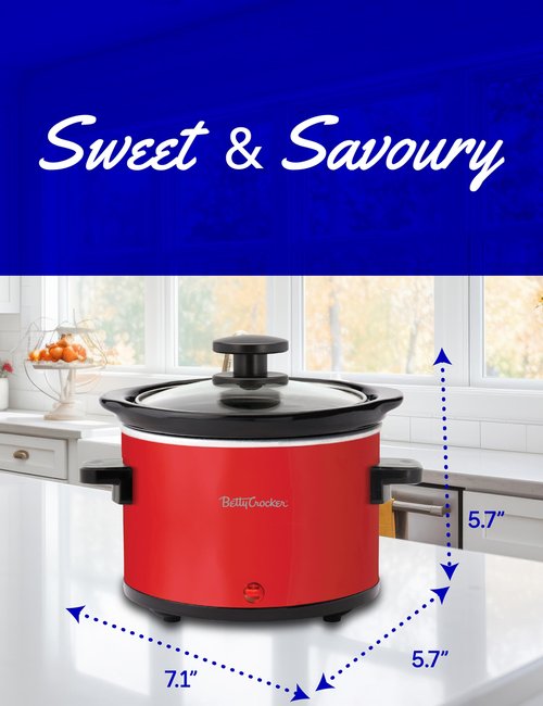 Betty Crocker 0.7-Quart Mini Slow Cooker, Chocolatier & Simmer Pot, Electric Pot with Removable Stoneware Crock, Cool Touch Handles, Tempered Glass Lid, Perfect for Fondue & Dips, BC-2555R, Red