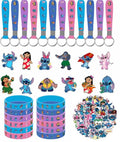 cerfioo 86pcs Stitch Birthday Party decorations Set Included 12 Bracelets, 12 Acrylic Pins, 12 Keychains, 50 Stickers, for Boys and Girls Cartoon Theme Party