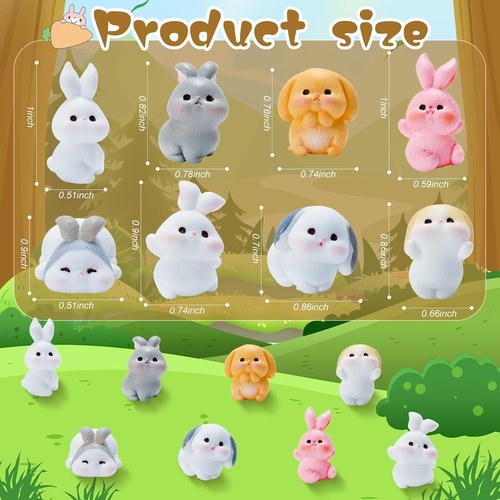Exasinine Mini Rabbit Figurines - 24Pcs Resin Bunny Set for Fairy Garden & Home Décor