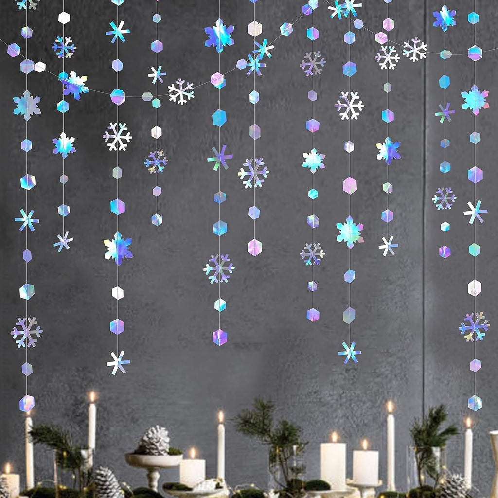 Regine Switzerland Holographic Snowflake Decorations - Iridescent 13-Inch Hanging Garland for Holiday Parties