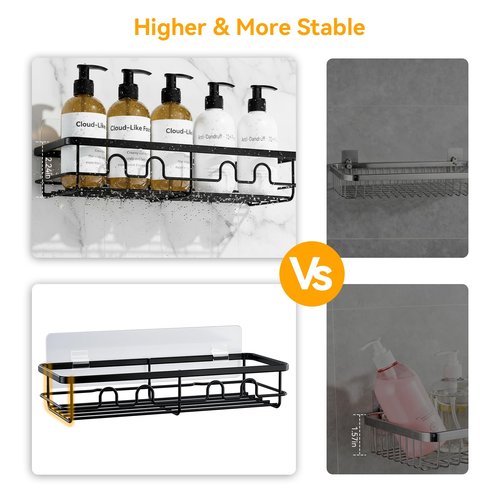 Dimyno Adhesive Shower Caddy, Large Capacity Shower Racks for Inside Shower, No Drill Bathroom Shower Organizer and Storage, 2 Pack Black Bathroom Shelves, Home Decor Rv Accessories, Apartment