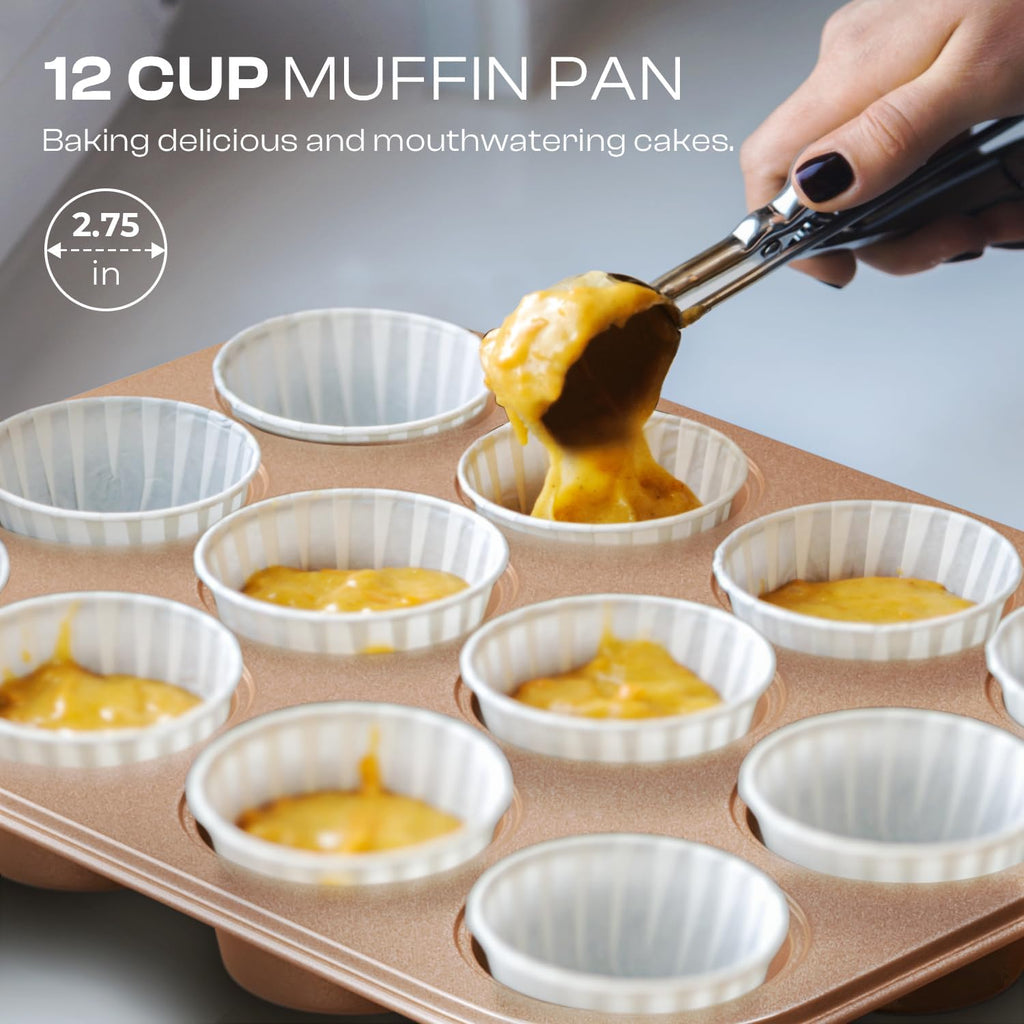 Skiennix 8-Piece Baking Pans Set - Nonstick Bakeware with Ceramic Coated Gold Finish