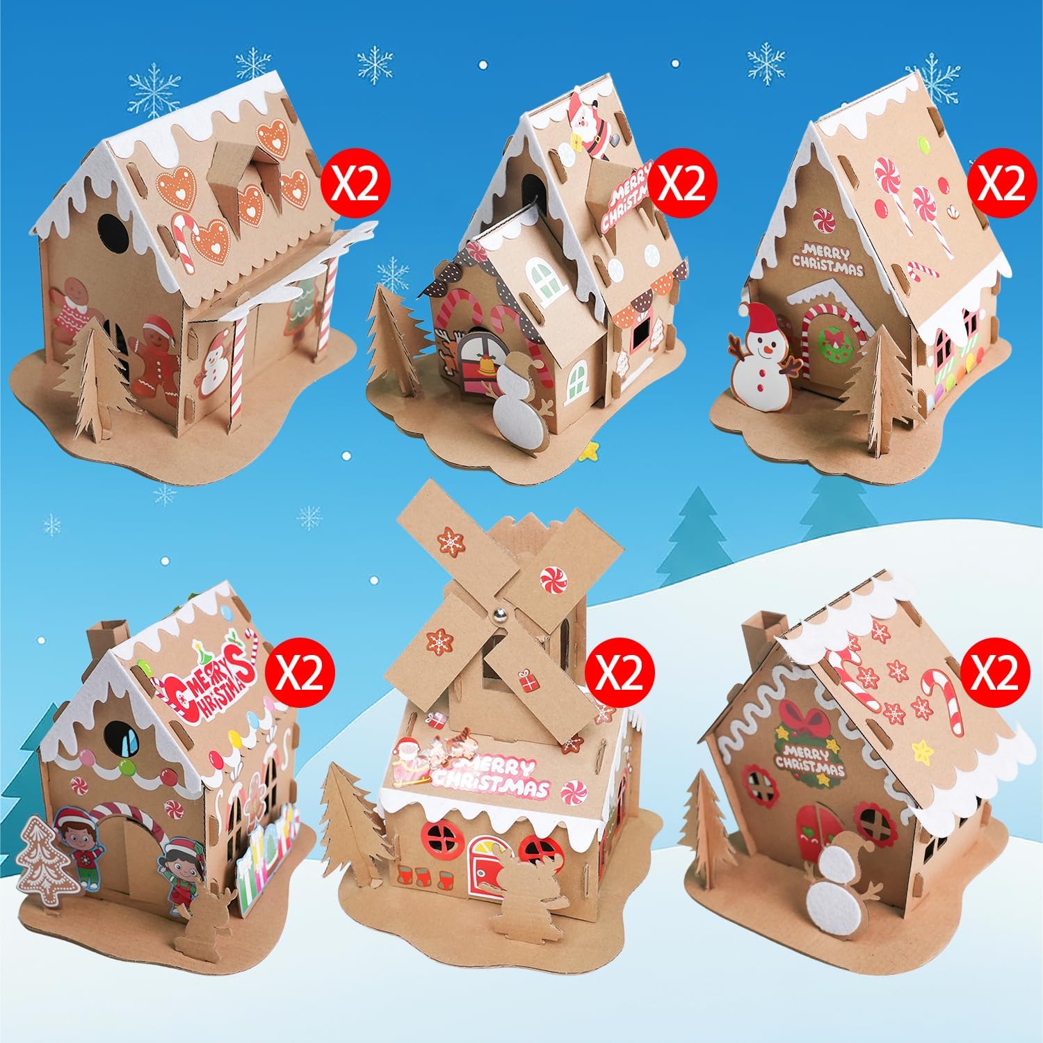 Regine Switzerland Christmas Gingerbread House DIY Kit - 12 Pack Cardboard Fun for Kids & Adults