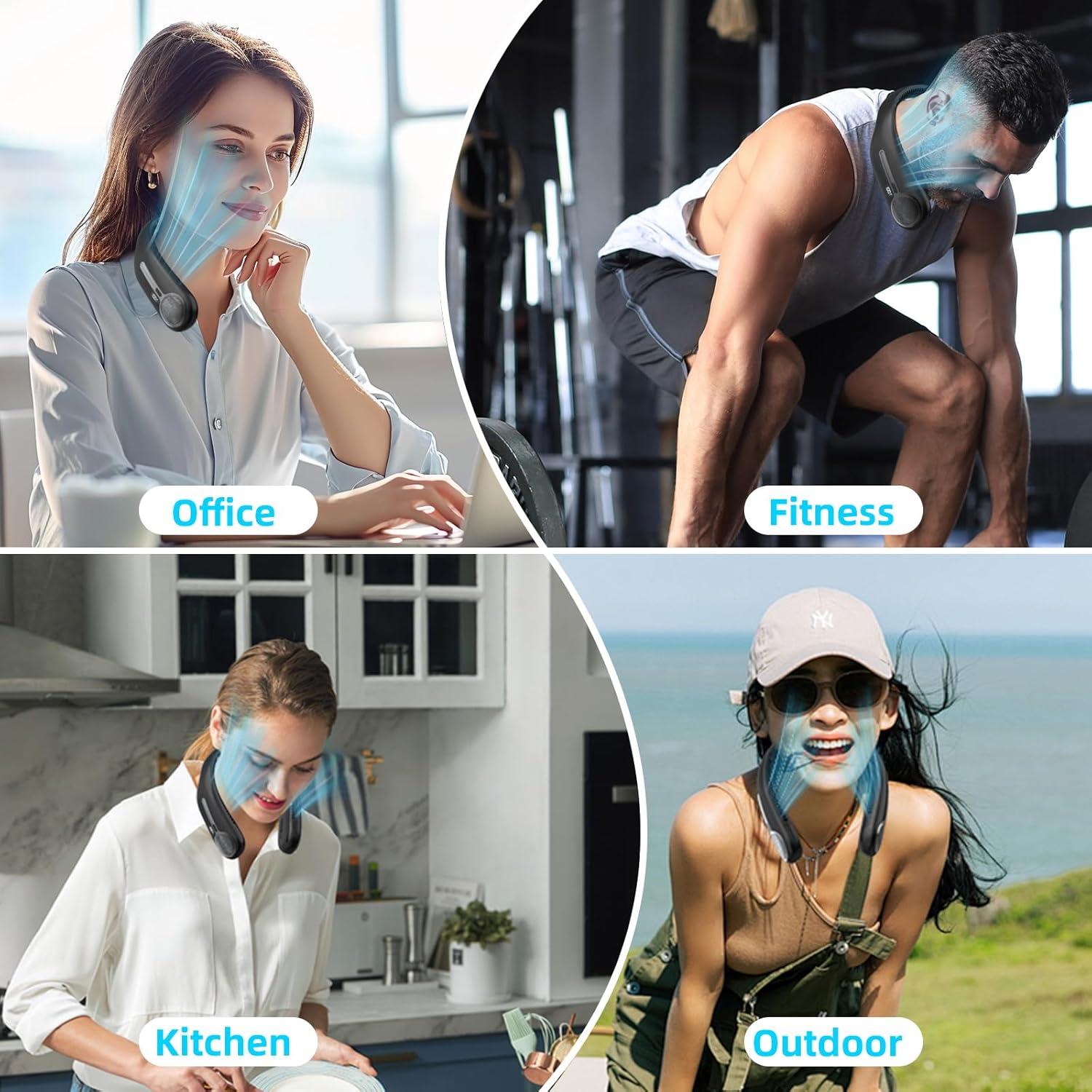 Skiennix Portable Neck Fan - Hands-Free Bladeless Design with 360° Cooling | USB Rechargeable, LED Display, 4 Speeds (Black)
