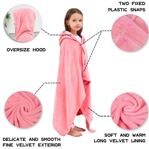 Hiturbo 3Pcs Kids Fleece Hooded Towel: Soft Plush Warm Blanket - 50"x30" Pool Beach Bath Swim Towel Wrap for 3-12 Yrs (Navy+Pink+Red)