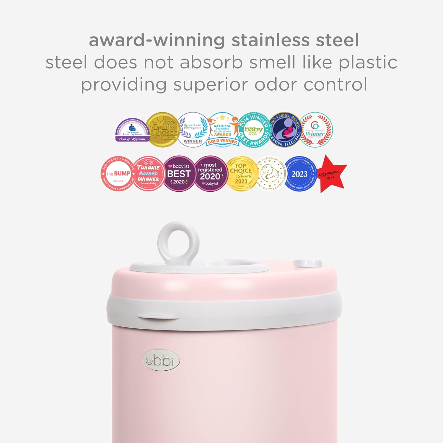 Ubbi Steel Diaper Pail - Odor Locking Design, No Special Bag Needed | Award-Winning Blush Pink