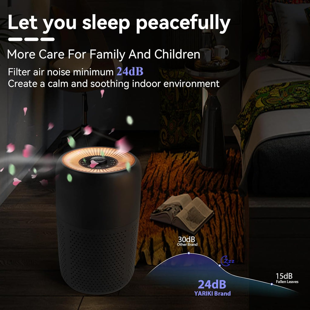 YARIKI Air Purifiers - 2 Pack Small Bedroom Purifiers with Aromatherapy & Nightlight | Low Noise, Black