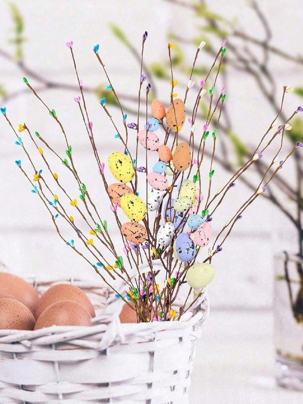Skiennix 13PCS Artificial Easter Spray Vines - Pastel Eggs & Berries for Spring Decor