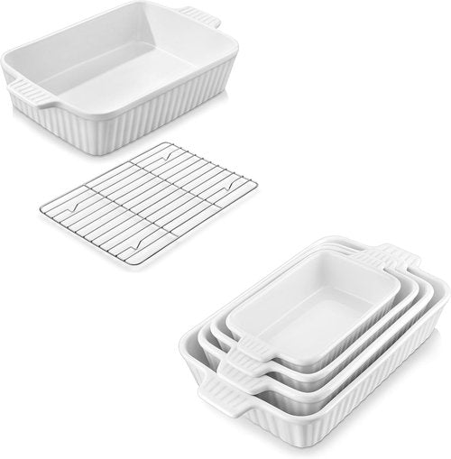 MALACASA Ceramic Bakeware Set - 5-Piece Oven Safe Casserole Dishes in White | Includes 9x13 Dish