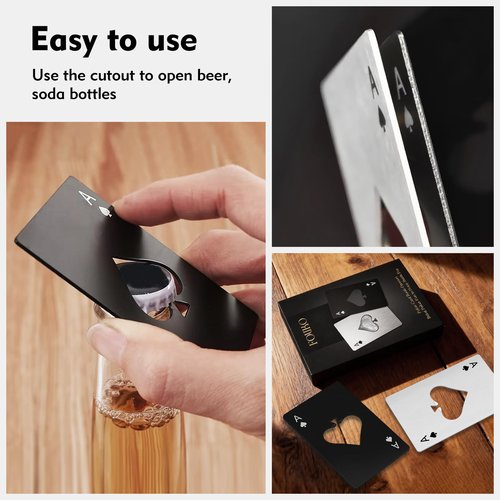 4 Pcs Credit Card Bottle Openers, 2 Black & 2 Silver Ace of Spades Bottle Opener, Stainless Steel Beer Opener for Wallet Pocket