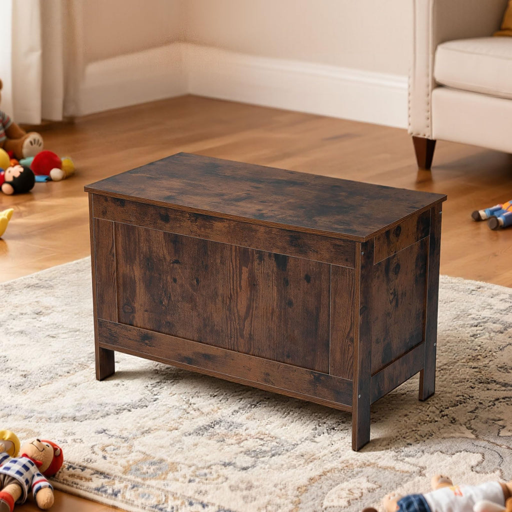 VEVOR Kids Storage Bench, Wooden Toy Box Chest, Large Storage Cabinet with Safety Hinge, Toddlers Retro Storage Bench for Playroom, Living Room or Entryway, 29.7 x 15.3 x 18.9 in, Easy Assembly, Brown