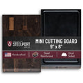 STEELPORT Mini Cutting Board 9"x6" - Steel Reinforced, Utlra-thin Butcher Block | Dual Sided - End-grain Walnut Wood, Composite Side | Chopping Board with Juice Groove | USA Made for Home, Chefs