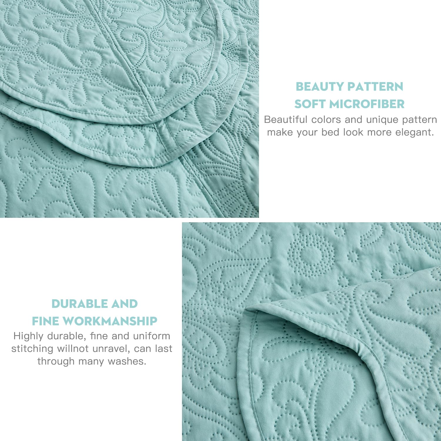 Blythease Oversized King Bedspread, Embossed Paisley Quilt Set King/Cal King, Lightweight Reversible Coverlet, Scalloped Edge - Fresh Classic Look, 5 Piece, Seaglass