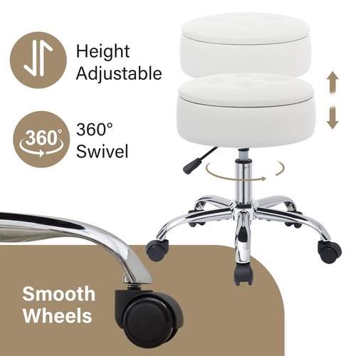 Gitrah Vanity Chair with Wheels Adjustable Vanity Stool with Storage Swivel Vanity Stool for Vanity Rolling Makeup Chair White