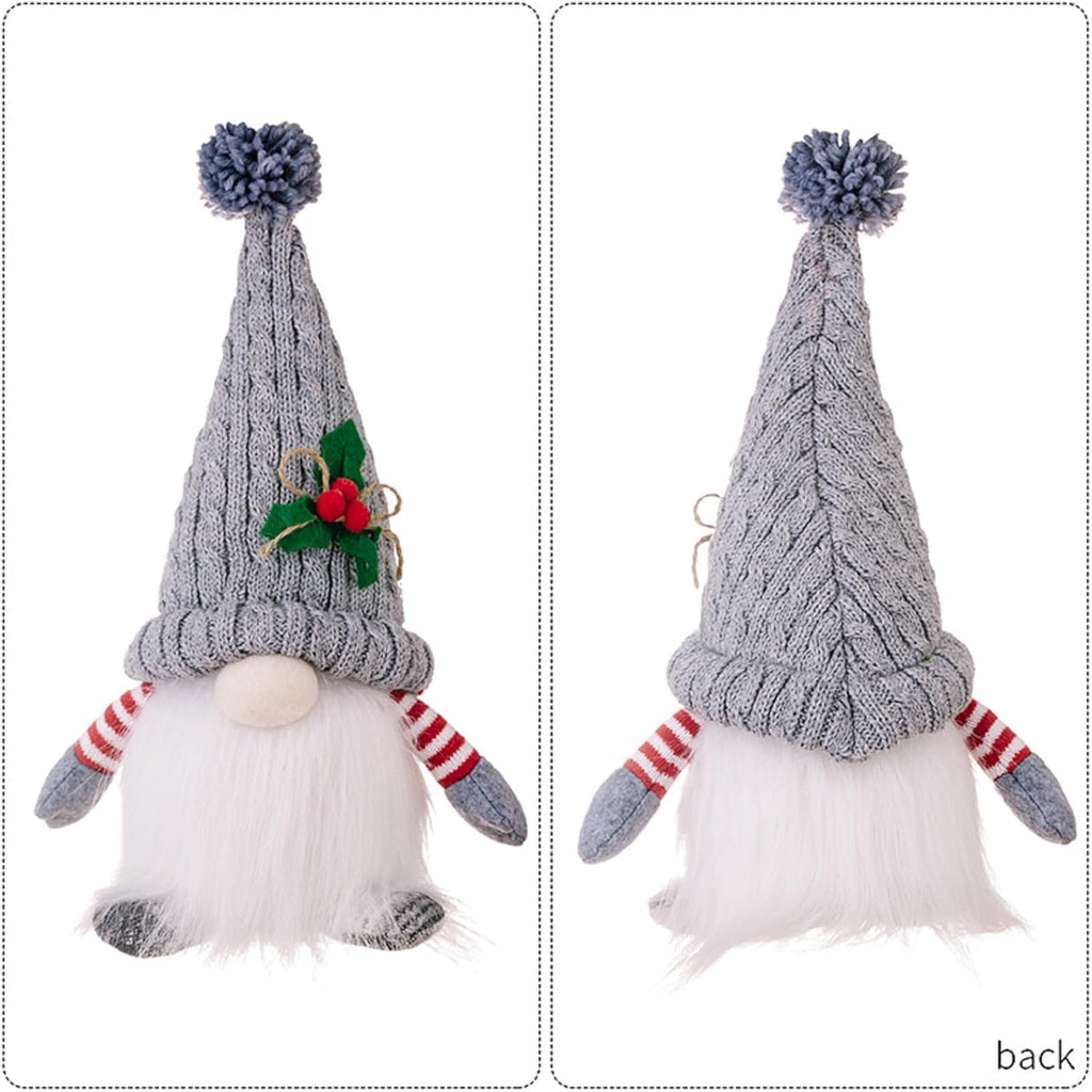 Skiennix Lighted Christmas Gnome Ornaments - LED Battery Operated Decorations | 2-Pack Set (Red & Grey)