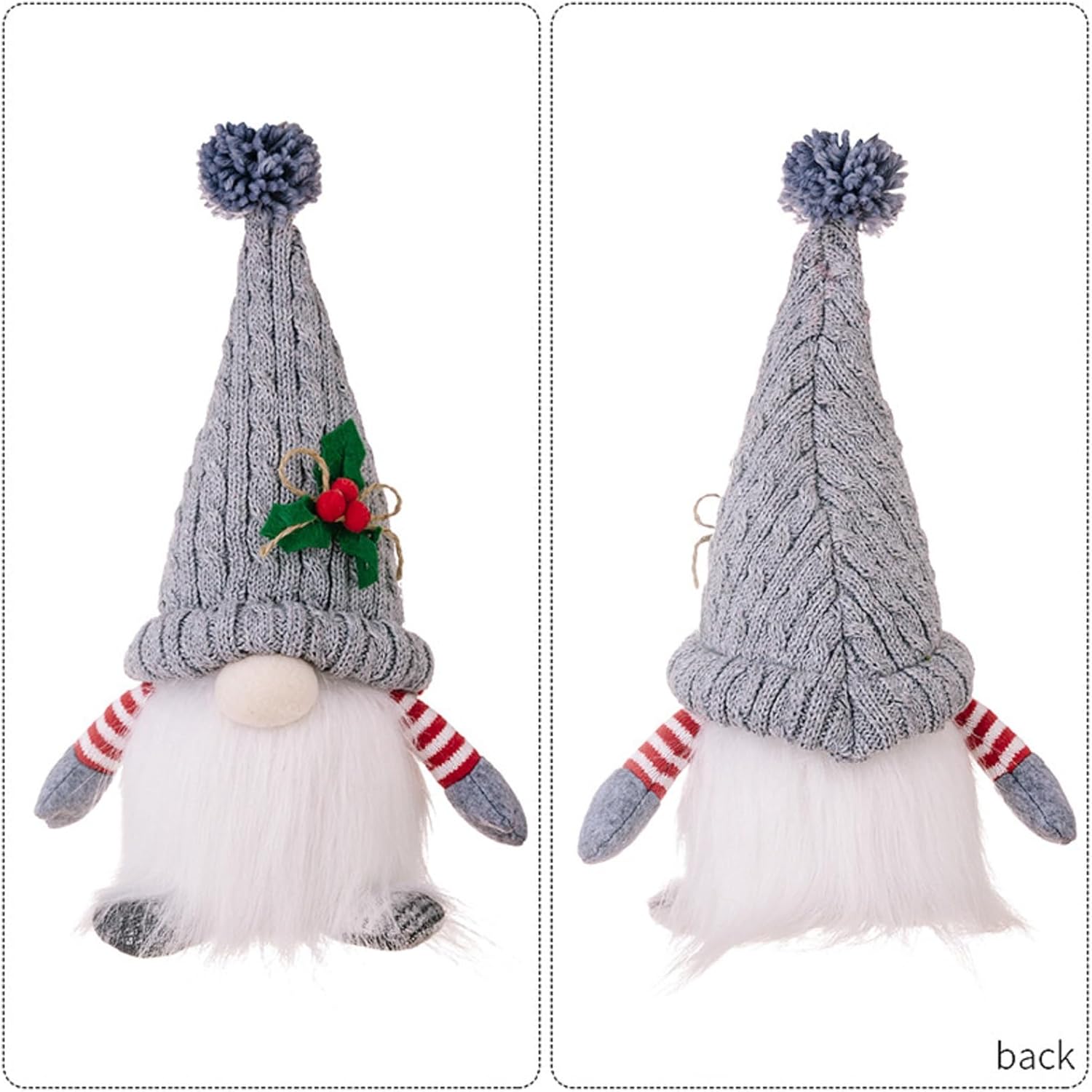 Skiennix Lighted Christmas Gnome Ornaments - LED Battery Operated Decorations | 2-Pack Set (Red & Grey)