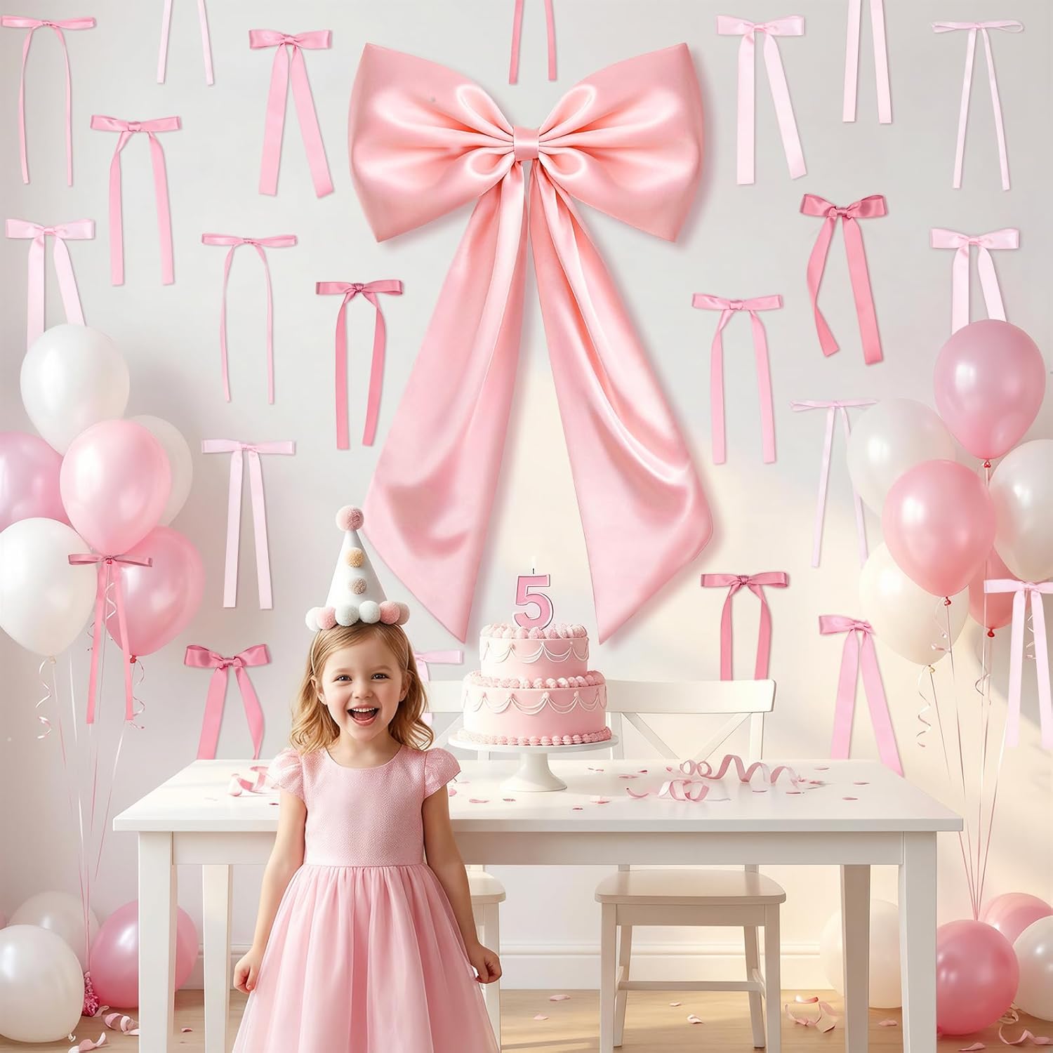 Skiennix Large Pink Bow Set - 22Pcs Giant Satin Bows (40x24 Inch) & 21 Small Bows for DIY Decor