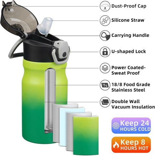 BJPKPK 14oz Insulated Water Bottle - BPA Free Stainless Steel, Leak Proof with Lockable Flip Lid | Bamboo Grove