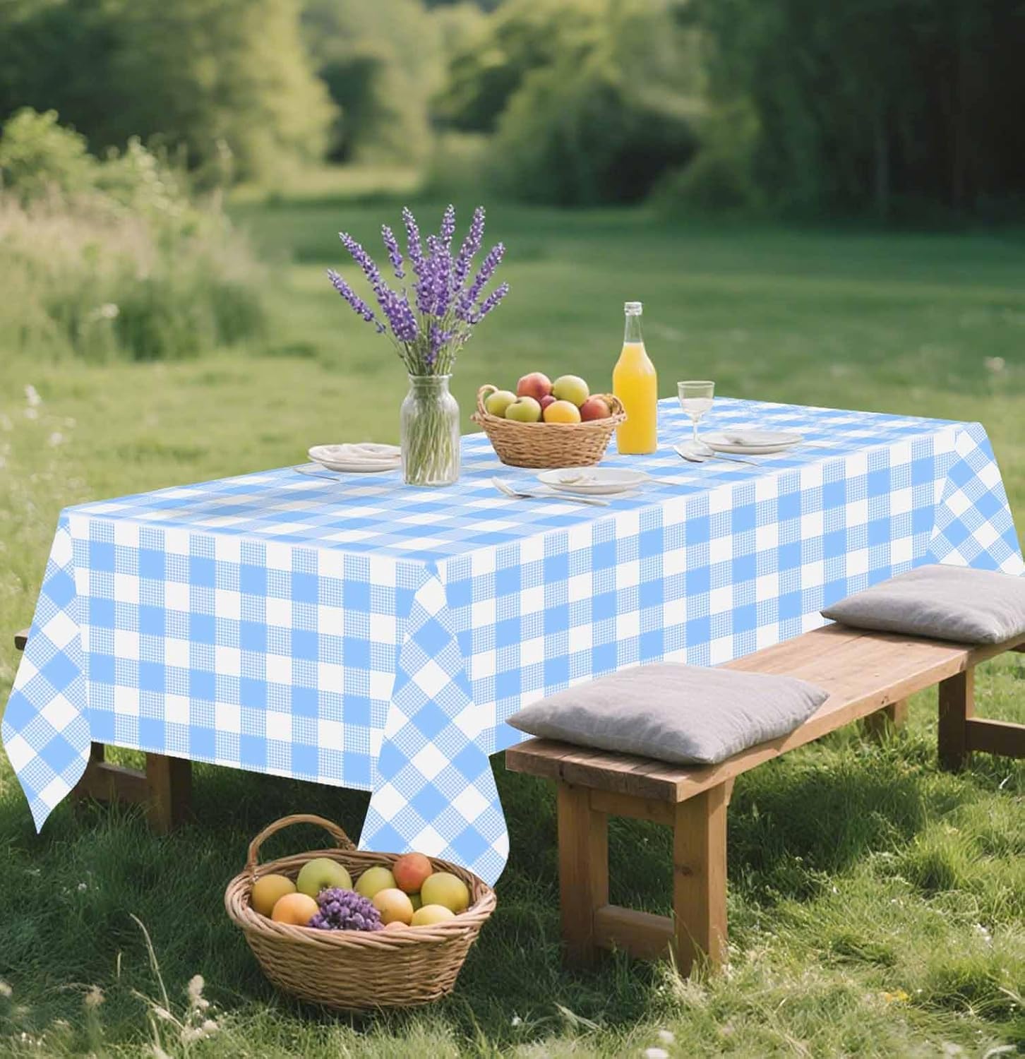 SietDESEO Light Blue Gingham Tablecloth - Disposable Rectangle 54" x 108" for Parties & Events