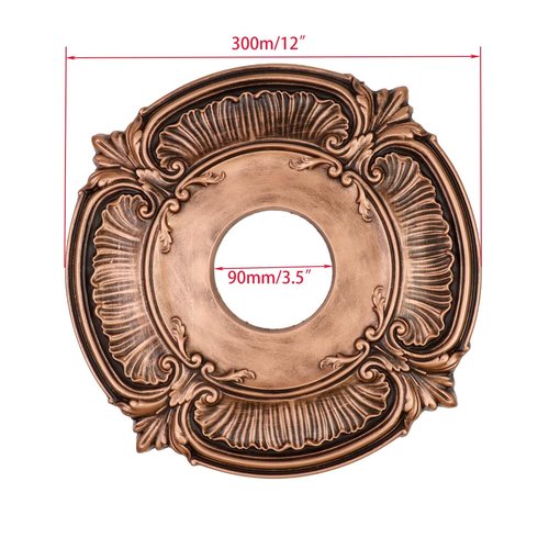 Woogim 2PCS 11.81" Round Ceiling Light Medallion PU Red Copper Decorative Ceiling Fan Medallion Ceiling Light Ceiling Cover Decorative Plate for Fans Chandeliers