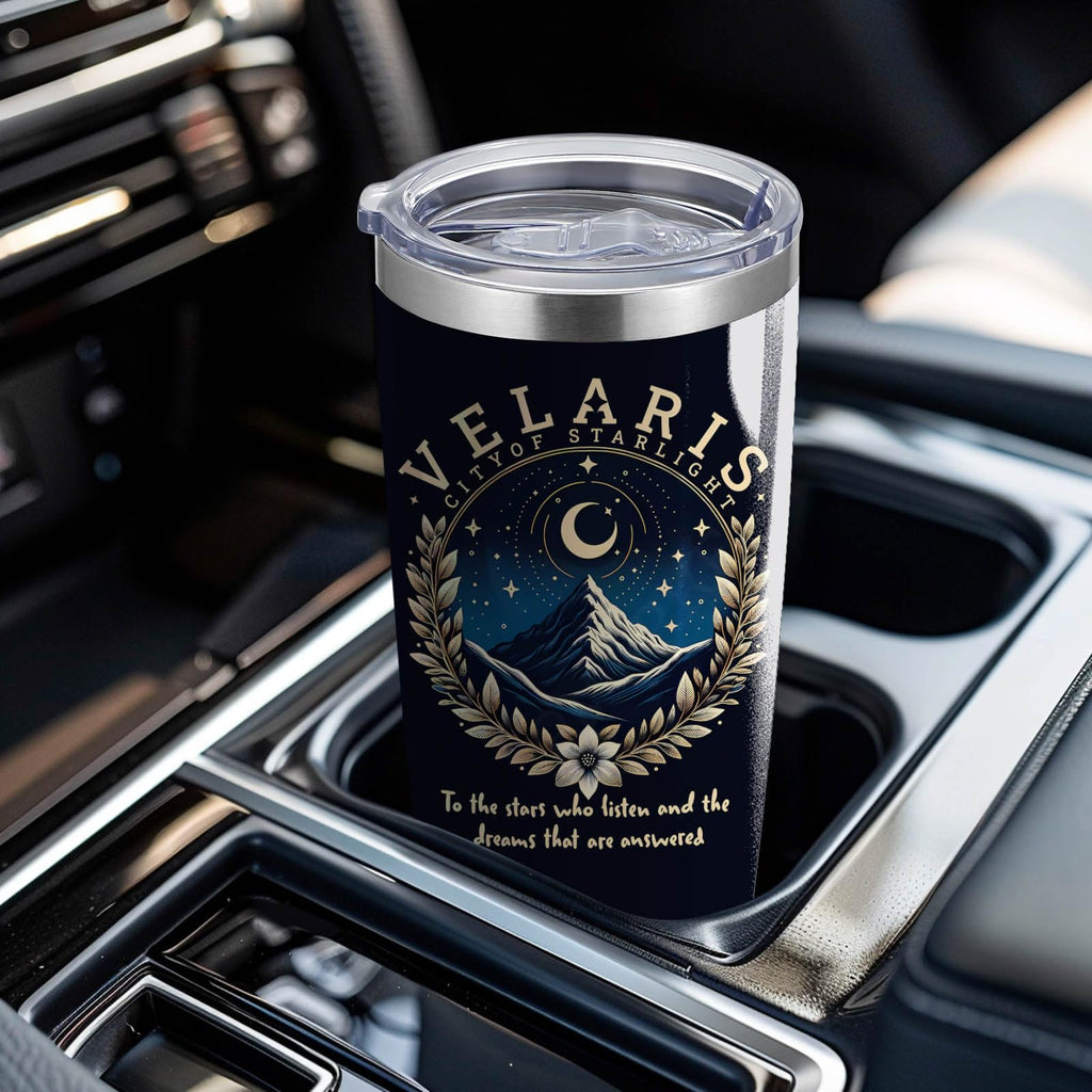 CWEGSJ Velaris City of Starlight 20oz Stainless Steel Tumbler with Lid and Straw Acotar Gift Bookish Tumbler Acotar Coffee Mug (Black-VELARIS City)