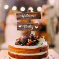 Rustic Welcome Baby Cake Topper in Wood Boy or Girl Announcement Neutral Wooden Cake Decoration for Baby Shower, Gender Reveal Party Decorations