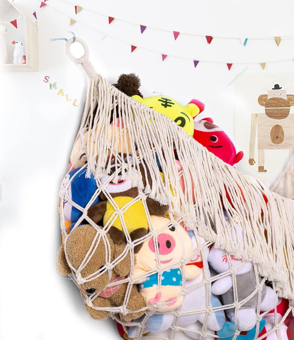 Skiennix Stuffed Animal Hammock - Extra Large 56" Long Storage Solution | Cream White Hanging Organizer