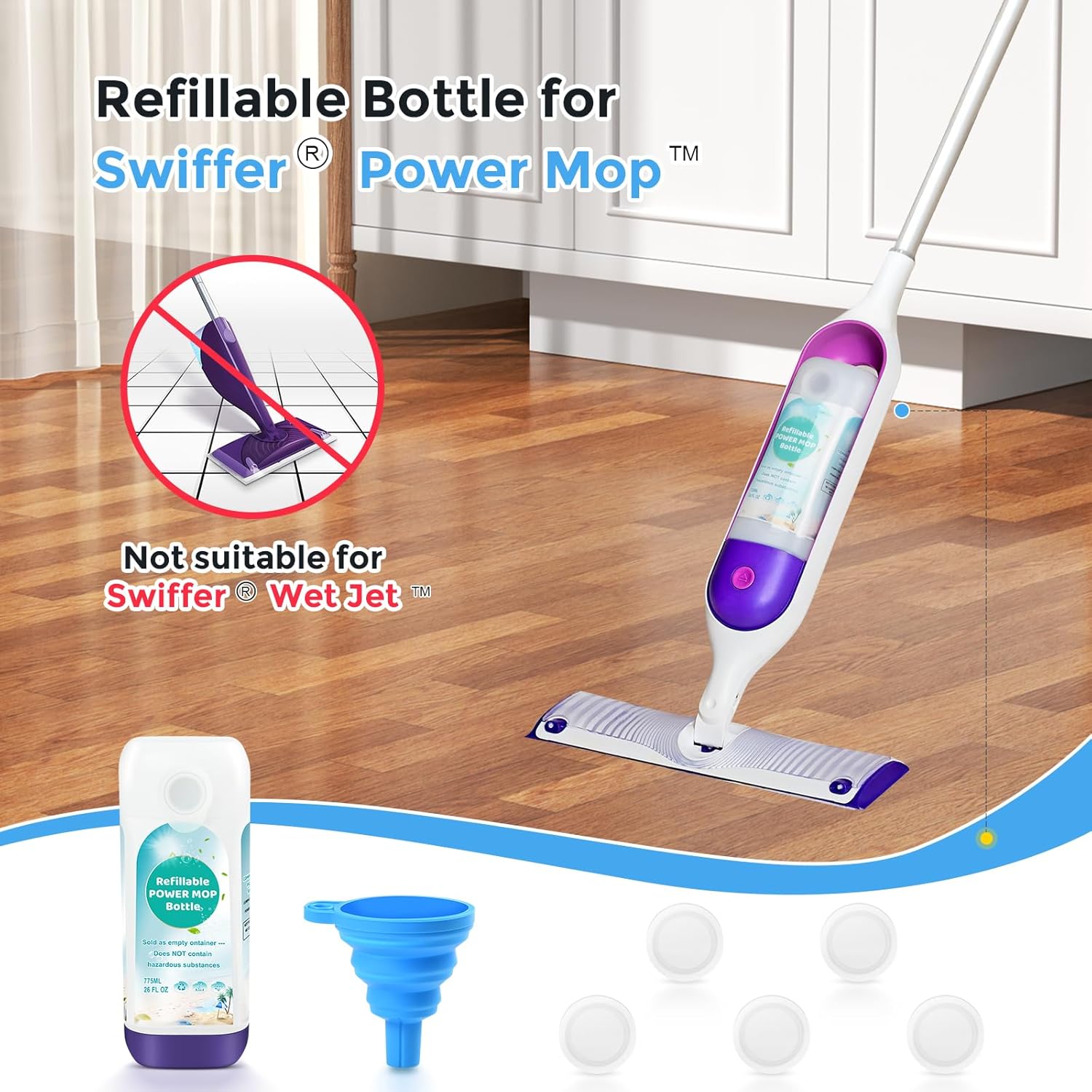 Power Mop™ Refillable Bottle - Leak-Proof HDPE Solution Container for Swiffer® PowerMop™ | 775ML / 26 FL OZ