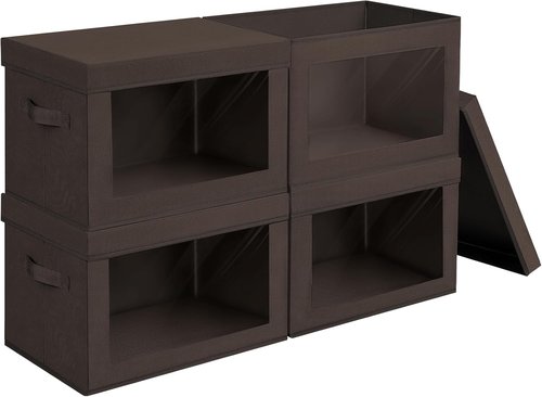 Homsorout Collapsible Storage Bins - Stylish Fabric Organizers with Clear Window, Brown, 4-Pack