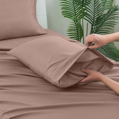 Linenline King Size Sheet Set - Soft & Breathable Bamboo Rayon | 16-Inch Deep Pocket, Dusty Pink, 6-Piece