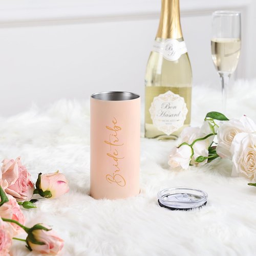 Ugiftcorner Bride Tribe Gifts Set of 4 Cups Bachelorette Party Favors Wedding Gifts for Bridesmaid Bride Stainless Steel Skinny Tumbler with Lid and Straw 15 OZ Pink