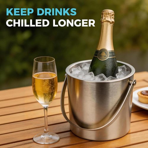 3L Ice Buckets for Parties 6PC Set, Stainless Steel Double-Wall Insulated Ice Bucket with Lid, Scoop, Tongs, Beer & Wine Opener – Ideal for Cocktail Bar, Outdoor Events & Keeps Ice Frozen Longer