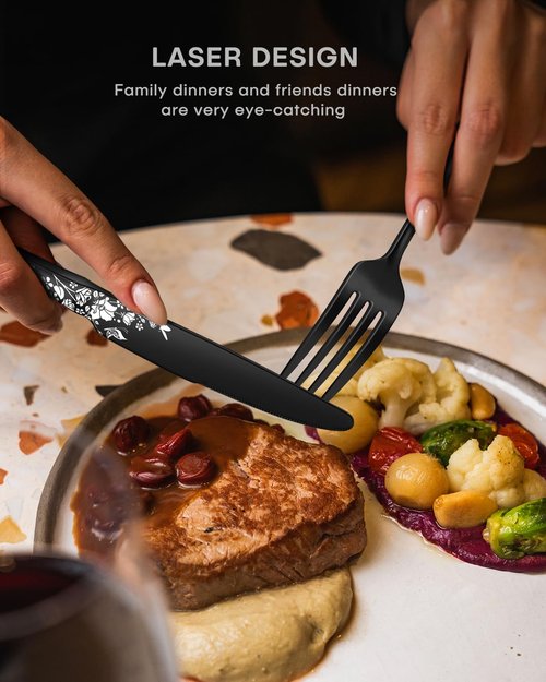 Stapava 30 Pcs Black Silverware Set with Gift Box, Stainless Steel Flatware Set for 6, Mirror Cutlery Include Forks Spoons and Knives Set, Dishwasher Safe Utensils for Home Restaurant Hotel