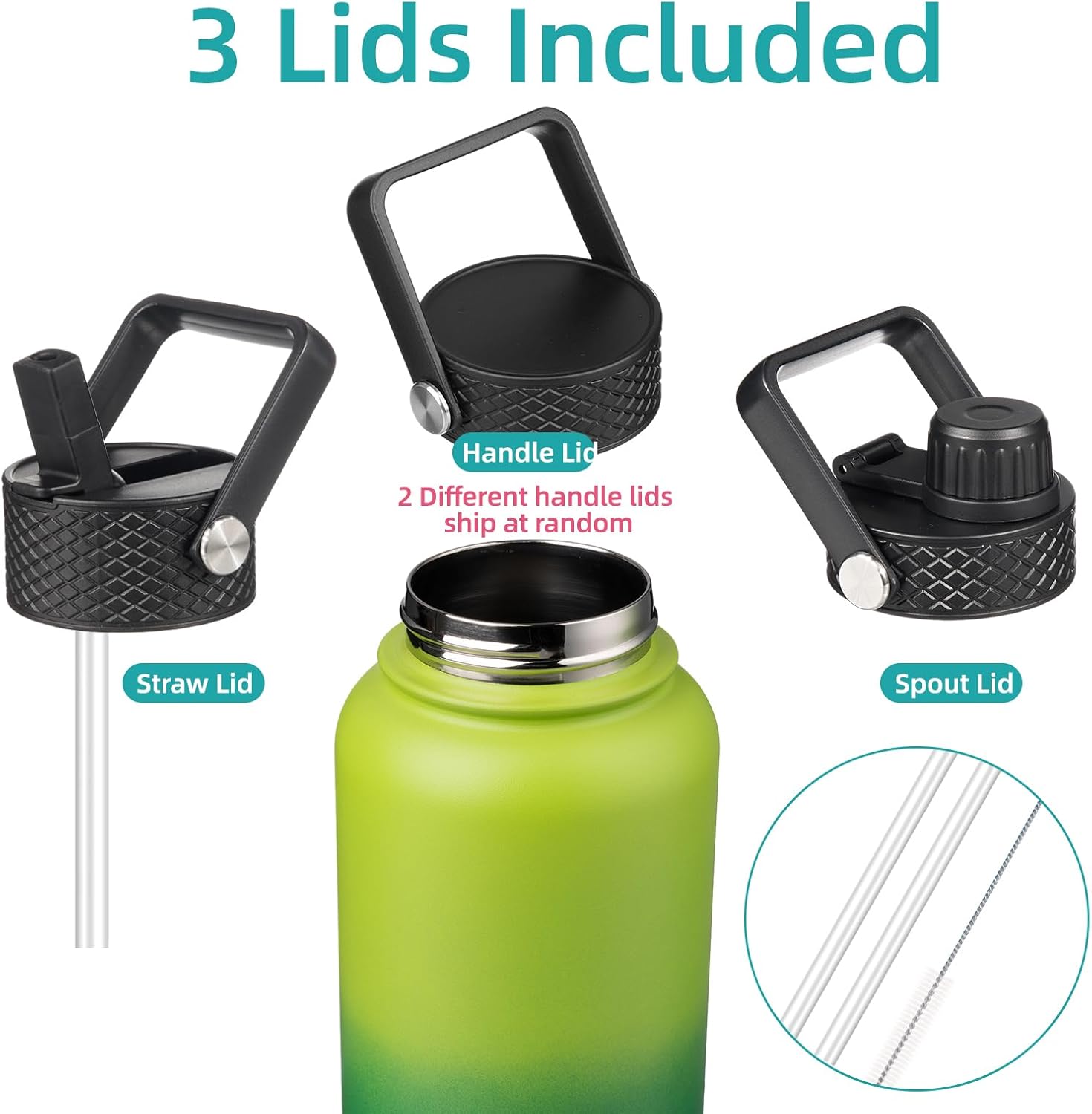 Skiennix 32 oz Insulated Stainless Steel Water Bottle - 3 Lids & Bamboo Grove Design