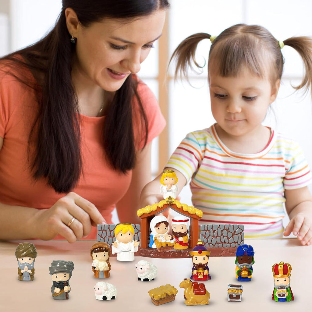 Regine Switzerland 19-Piece Christmas Nativity Set - Hand-Painted Resin Figurines for Festive Tabletop Decor