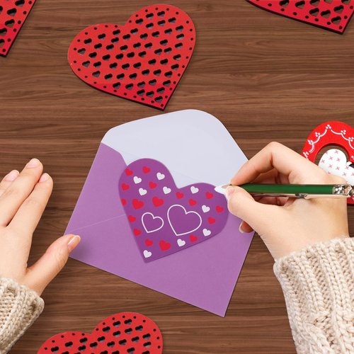 Cholemy 180 Pcs Valentine's Day Cards with Envelopes Blank Heart Shaped Greeting Cards Funny Paper Cutouts Gummed Envelopes for Valentine's Day Anniversary Weddings Invitations, 4 x 6 Inch (Stripes)