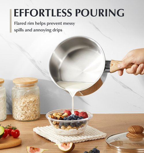 KOCH SYSTEME CS Stainless Steel Pots, 6 Piece Sauce Pan Set with Lids, 1QT, 2QT, 3QT Stainless Steel Saucepan with Cool-Touch Handles, 5-layers Base Pots, Induction Compatible Sauce Pan, Pot Set