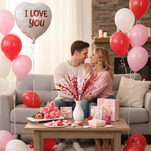 Wavwavw 18 Pcs Mother's Day Decoration Valentines Day Floral Picks Tree Decorations 17 Inch Red and Pink Glitter Berry Spray Picks Christmas Decor for Tree Wreaths Centerpieces Wedding Anniversary