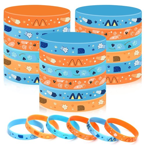 JUNEBRUSHS 42 Pcs Blue Dog Theme Silicone Wristbands, Baseball Party Favors Rubber Bracelets for Birthday Theme Party Supplies Classroom Rewards Pinata Stuffers Family Games Kids Goodie Bag Gifts