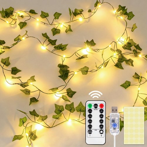 DomeStar Vines with Light for Bedroom, 40Ft 120 LED Fairy Lights with Vines, Curtain String Lights with Remote for Dorm, Wedding, Party, Wall, Indoor, Outdoor Holiday Home Decor