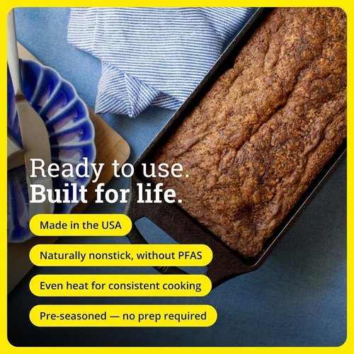 Lodge Seasoned Cast Iron Loaf Pan - Pre-Seasoned Bakeware for Even Browning - 8.5 Inches, PFAS-Free