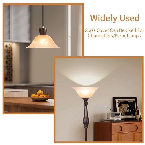 Glass Lamp Shade Replacement for Torchiere Floor Lamps，Lamp Shade for Floor Lamp Compatible with E26 Socket, Standing Lamp Replacement Shade, Alabaster Glass Bowl Shade,E26 Socket Not Include (Amber)