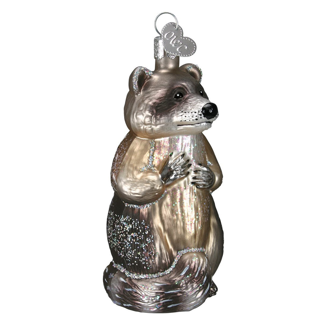 Old World Christmas Raccoon Glass Blown Ornament for Christmas Tree, Handcrafted Holiday Decoration, Wildlife Animal Collection