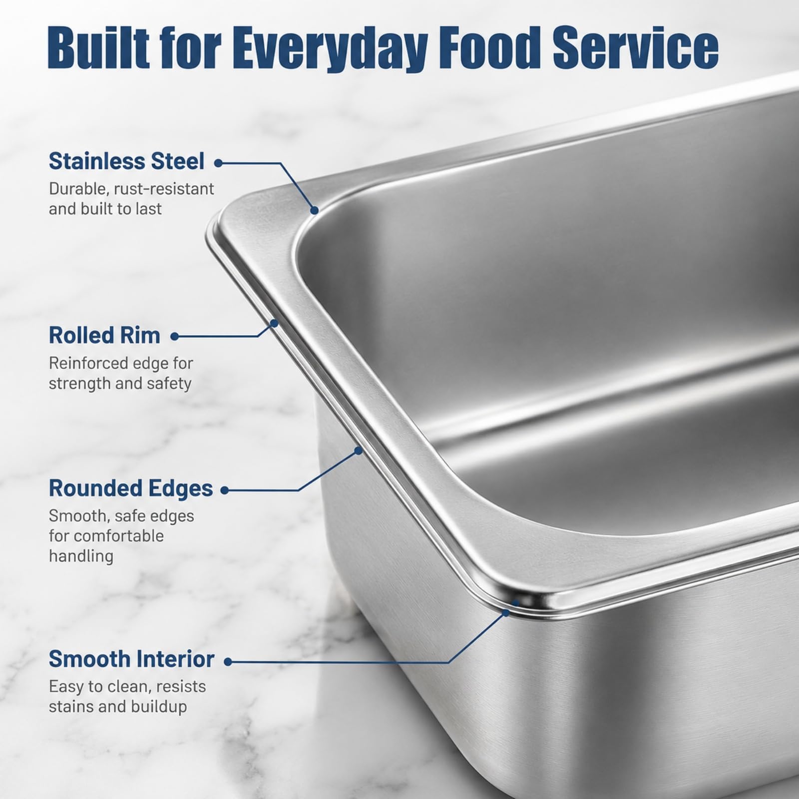 YOUNTHYE 6 Pack 1/3 Size Hotel Pans, 4 Inch Deep Stainless Steel Steam Table Pans for Chafing Dishes, Buffet, Catering, Restaurant Food Prep and Storage
