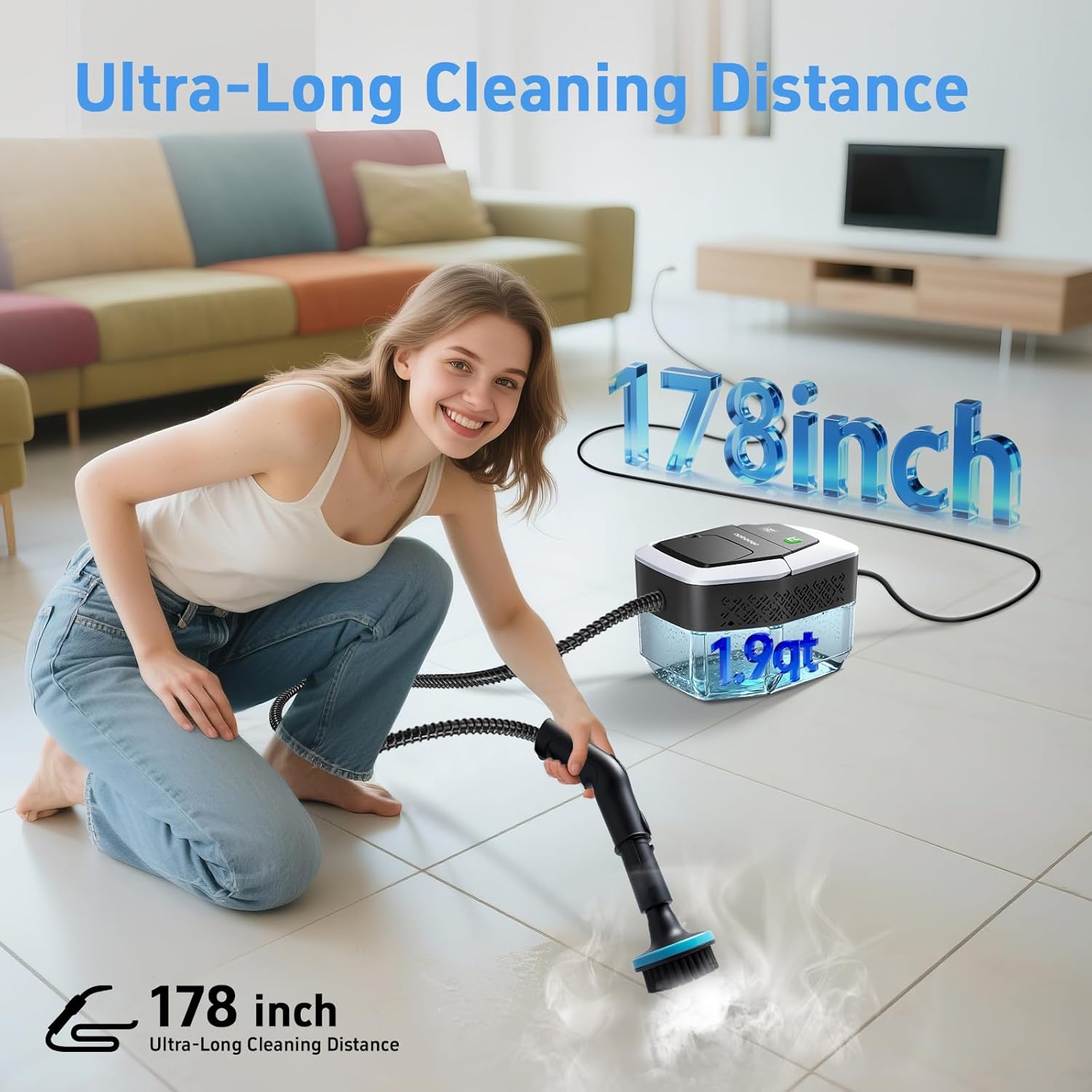 Skiennix Steam Cleaner - High-Temperature 257℉ Handheld Steamer with 3 Adjustable Levels | 1.9 Quart Capacity for Home & Car Cleaning