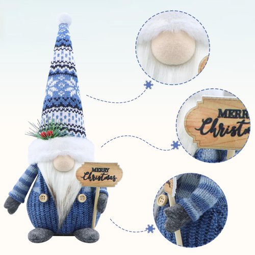 Gehydy Christmas Gnomes Decorations Gnome Handmade Decor for Home Kitchen Farmhouse Tiered Tray - Blue